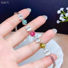 classic flower  natural tourmaline  bracelet for women silver jewelry natural gem  real 925 silver chain special cut  gift 2024 - buy cheap