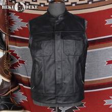 Fashion Mens Genuine Leather Moto Biker Vest Punk Stand Collar Sleeveless Jacket Slim Fit Zipper Classic Black Cowhide Waistcoat 2024 - buy cheap