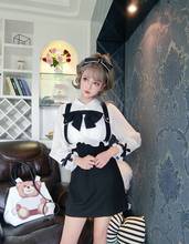 Vestido corto de manga acampanada estilo Lolita, elegante, de cintura alta, negro, a la moda 2024 - compra barato