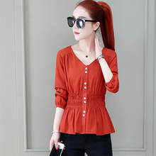 Women'S Spring Autumn Style Chiffon Blouses Shirt Women'S Elegant Solid Color Three Quarter Sleeve Button Casual Tops SP789 2024 - buy cheap