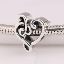 Authentic S925 Silver Charm Heart Treble Clef Heart Charms fit Pandora Bracelet Bangle DIY Jewelry 2024 - buy cheap