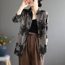 Vintage Cotton Women Shirts Summer New 2021 Printed Slim Straight Casual All Match Long-Sleeved Female Outwear Tops 2024 - buy cheap