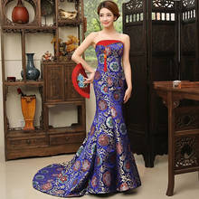 Red Satin Mermaid Evening Dresses Strapless Trailing Sexy China Wedding Cheongsam Long Traditional Chinese Dress Robe Rouge 2024 - buy cheap