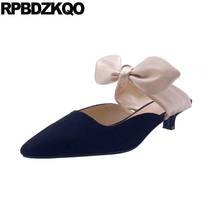 Modern Turquoise Kawaii Size 4 34 Mary Jane Pointed Toe Bow Kitten Women Black Suede Strap 2021 Low Heels Summer Shoes Pumps New 2024 - buy cheap