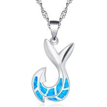 Luxury Silver color Blue Opal Choker Pendant Necklace Women Cute Fish Tail and Fish Hook Necklaces Creative Chain Boho Jewelry 2024 - buy cheap