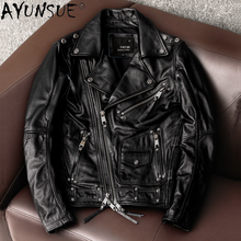 Ayunsue 2021 jaqueta de couro da motocicleta dos homens real vaca casaco de couro alta qualidade do vintage jaquetas blouson cuir homme kj6770 2024 - compre barato