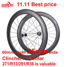 700C full carbon fiber Bike wheels 60mm deep 25mm wide clincher carbon wheels tubular carbon wheels 2024 - buy cheap