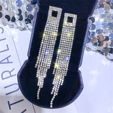 Fyuan-brincos brilhantes com strass., brincos de cristal longos quadrados com borla, joias da moda, para casamentos. 2024 - compre barato
