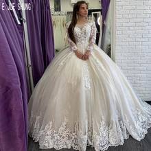 E JUE SHUNG Ball Gown Wedding Dresses Jewel Neck Sheer Long Sleeves Lace Appliques Hollow Back Bridal Dresses Vestidos de Novia 2024 - buy cheap