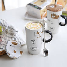 Color Cartoon Milk Coffee Ceramic Mug With Lid Spoon Cup 400ml Cute Cat Heat-resistant Cup Kitten Children Cup Office Gifts 2024 - buy cheap