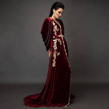 Eightale árabe vestidos de noite dubai veludo borgonha elegante caftan vestido de baile com decote em v apliques boné manga kaftan vestido de festa 2024 - compre barato