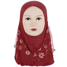 Children Muslim Small Girl Hijab With Lace Islamic Scarf Shawls Stretch Turban 2024 - buy cheap