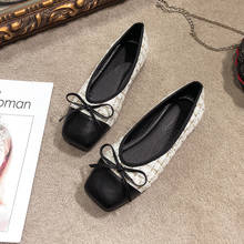 Butterflyknot-zapatos planos de cuero y tela a cuadros para mujer, mocasines de punta cuadrada, ballet, con punta de cerdo 2024 - compra barato