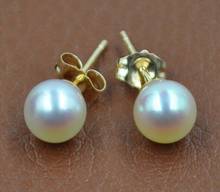 GORGEOUS 14K-solid gold 6mm round Akoya pearl studs earring free shipping 2024 - buy cheap