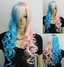 shumn Fashion Pink + Aqua blue Mix Long Wavy Cosplay Wig + Hairnet #HX58 Ladies Heat Re sistant Synthetic hair Wigs 2024 - buy cheap