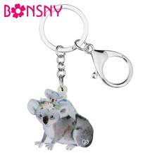 Bonsny Acrylic Gray Australian Koala Keychains Lovely Animal Key Ring Jewelry For Women Girl Kids Funny Birthday Gift Car Charms 2024 - buy cheap