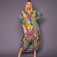 2021 разноцветное богемное свободное летнее платье с V-образным вырезом и бахромой, хлопковая туника, женская уличная одежда больших размеров, Макси-платье Q1151 2024 - купить недорого