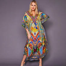 2022 Multicolored Bohemian Printed V-neck Tassel Loose Summer Dress Cotton Tunic Women Plus Size Streetwear Maxi Dress Q1151 2024 - buy cheap