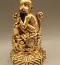 8" Chinese Fengshui Brass Zodiac Year Monkey Coin Yuanbao Money Wealth Statue 2024 - buy cheap