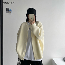 Cardigan Women O-neck Long-sleeve Loose Solid Button Harajuku Zip-up Autumn Thicker Retro Knitting Streetwear Trendy Simple Soft 2024 - buy cheap