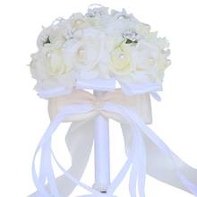 Buquê de flores artificiais para casamento, fita simples e fofa de pérola para madrinha e damas de honra, com suporte para buquê de flores matrim009 2024 - compre barato