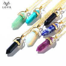 LOVR New Fashion Natural Stone Hexagonal Column Crystal Pendant Necklace women Vintage Geometric Bullet Necklace Jewelry 2024 - buy cheap