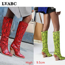 Black Yellow White Knee High Boots Western Cowboy Boots for Women Long Winter Boots Pointed Toe Cowgirl wedges Motorcycle Boots 2024 - buy cheap