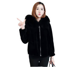 Oferta especial sheep shearing com capuz parker casaco curto coreano novo tamanho grande imitação de pele de raposa gola casacos de pele das mulheres roupas 2024 - compre barato