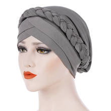 Women Turban Hat Forehead Cross Turban Bonnet Pure Color Cotton Braid Inner Hijabs Indian Wrap Hijab Caps Muslim Headdress 2024 - buy cheap