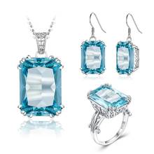 Szjinao Aquamarine Pendant Necklace Earrings Ring Set Real 925 Sterling Silver Gemstones Jewelery Sets Silver 925 Jewelry New 2024 - buy cheap