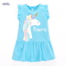 Vestidos con estampado de unicornio para niñas, ropa de manga de pétalos para niños de 2 a 7 años, verano 2021 2024 - compra barato