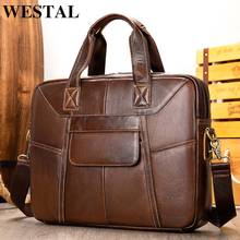 WESTAL bag men's genuine leather briefcases men 14 laptop bag leather business computer office bags for men briefcase totes 7402 2024 - buy cheap