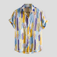 Camisa de lino de verano para hombre, camisa con estampado de Color de alta calidad, moderna, manga corta, informal, con botones, ropa 2024 - compra barato