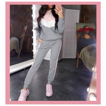 2020 Fashion Pink Sportswear Autumn Winter Korean women's Hooded Jogger Sweater Pants Tracksuit Two Piece set Plus Size Clothing 2024 - buy cheap