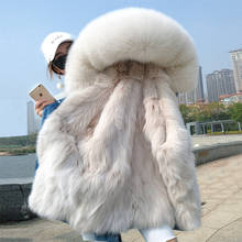 2021 Real Fox Fur Lining Denim Jacket Coat Parkas100% Large Raccoon Fur Collar Women Winter Coat Jacket Denim 2024 - buy cheap