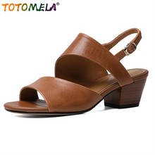TOTOMELA 2022 hot sale vintage genuine leather shoes women sandals solid colors buckle simple square heel casual shoes woman 2024 - buy cheap