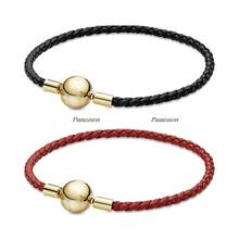 925 Sterling Silver Bracelet China & Australia Exclusive Shine Red Single Leather Bracelet Fit Women Bead Pandora Jewelry 2024 - buy cheap