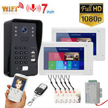 2 монитора 7 дюймов Wifi беспроводная видео домофон система с проводным отпечатком пальца RFID AHD1080P система контроля допуска к двери Система 2024 - купить недорого