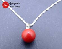Qingmos Natural 11-13mm Red Coral Pendant Necklace for Women with Genuine Coral Chokers 16" Silver S925 Chain Jewelry n5335 2024 - buy cheap