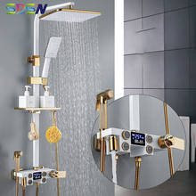 Juego de ducha Digital para baño, Sistema mezclador de ducha de baño de oro blanco, cabezal de ducha de lluvia para Spa, juego de mezclador termostático de Ducha 2024 - compra barato