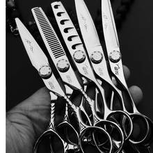 6.0 Silver Professional Hairdressing Scissors Japan 440C Hollow Carving Hair Scissors Set Professional for Barber Hair Scissors 2024 - buy cheap