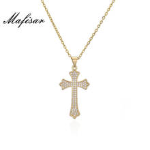 Mafisar moda cruz cristã masculino feminino pingente colares cor do ouro 45cm corrente colar clássico jóias 2024 - compre barato