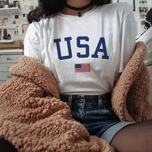 Харадзюку Летняя женская футболка повседневные штаны с изображением американского флага в стиле футболки женские футболки с коротким рукавом футболка размера плюс уличная футболка 2024 - купить недорого