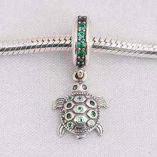 Authentic S925 Silver Bead Charm Cute Tortoise With Green Crystal Pendant Beads for Women Bracelet Bangle DIY Jewelry 2024 - buy cheap