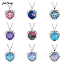 Julie Wang 1pc New Arrival Mermaid Scale Necklace Colorful Glass Cabochon Heart Pendant For Women Jewelry Accessory 2024 - buy cheap