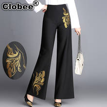 Office Women Lolita Wide Leg Pants 2019 High Waist Elegant Casual Tunic Embroidery Retro Office Wide Leg Pants Big Size H148 2024 - buy cheap