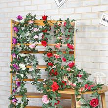 Silk artificial rose vine hanging 16 heads flowers for wall decoration rattan fake plants leaves garland wedding home decoration 2024 - buy cheap