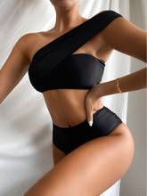 Сексуальный черный слитный купальник с вырезом на одно плечо женский купальный костюм с пуш-ап Бандо 2024 - купить недорого