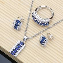 Conjunto de joias zircônia cúbica branca, azul natural, prata esterlina 925, joias, brinco/pingente/colar/anel 2024 - compre barato