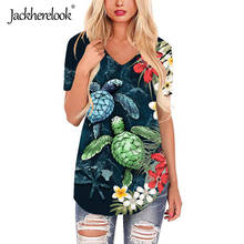 Jackherelook azul polinésia tartaruga hawaiian hibiscus plumeria impressão solta v pescoço tops camisas mulher harajuku blusa camisa feminina 2024 - compre barato